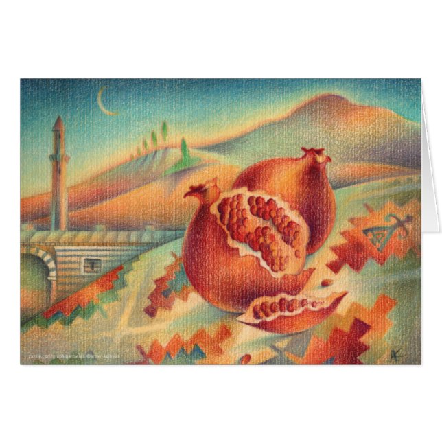 Cartão Símbolos das romã da abundância (Frente Horizontal)