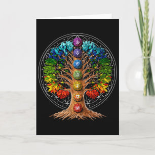 Cartão Símbolos do Chakra da Árvore da Vida Zen Yoga Medi