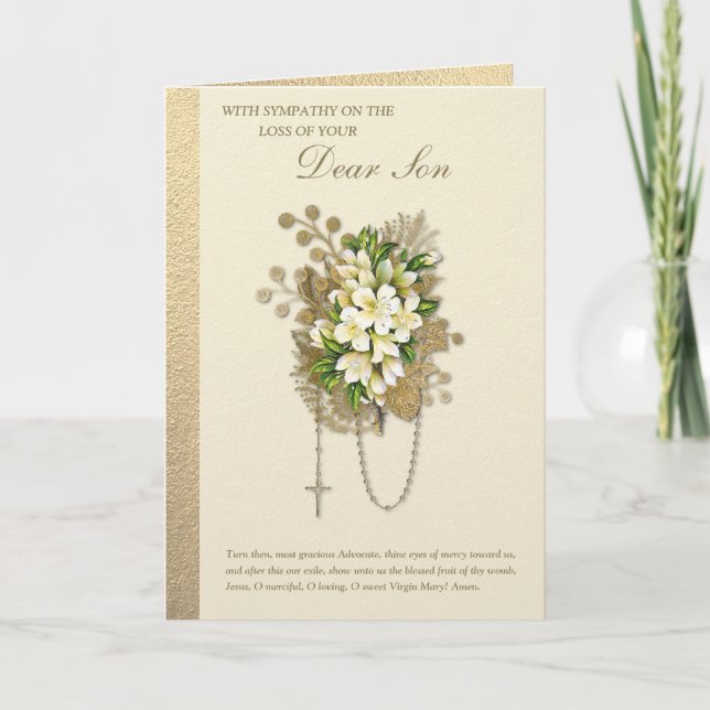 Cartão Simpatia Católica Condolências Floral Terço Filho (Frente)