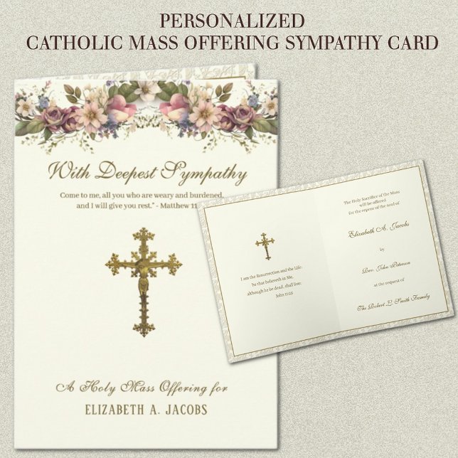 Cartão Simpatia Católica Oferta em Massa de Crucifix Flor (TRADITIONAL CATHOLIC LATIN MASS OFFERING SYMPATHY FUNERAL CARDS)
