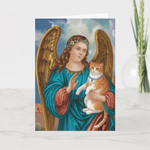 Cartão Simpatia de Anjo e Gato Tabby Laranja