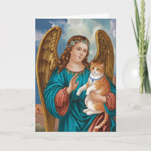 Cartão Simpatia de Anjo e Gato Tabby Laranja (Frente)