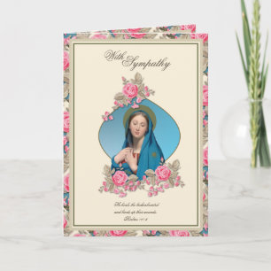 Cartão Simpatia Elegante Virgem Maria Rosas Rosa