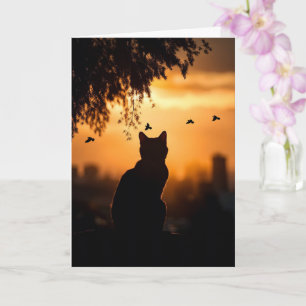 Cartão Simpatia pelo Gato Perda de Gato Pôr do Sol com Pá