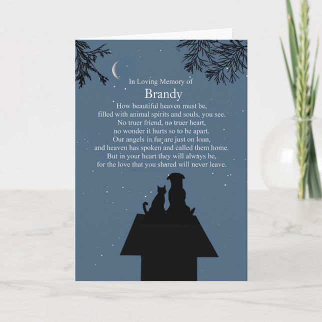 Cartão Simpatia Pet Dog Cat Poem Espiritual Céu (Frente)