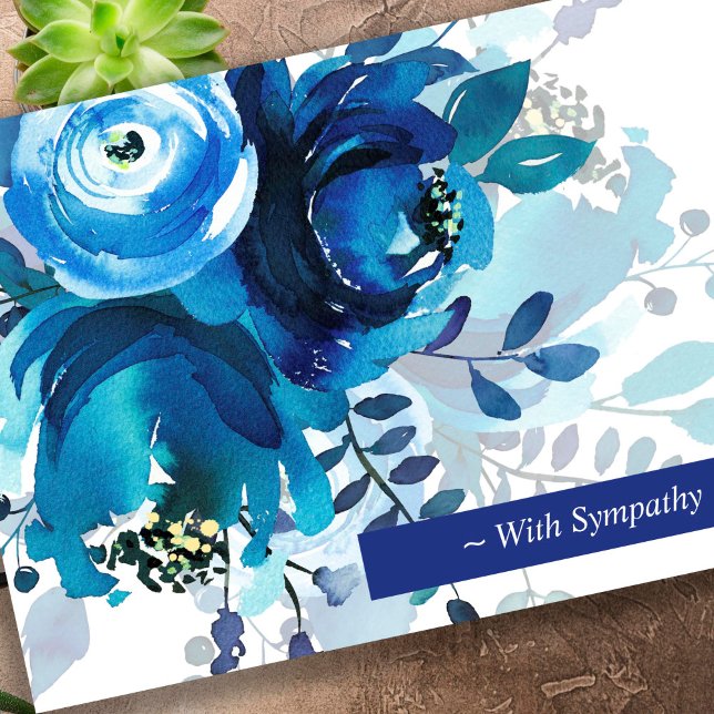 Cartão Simpatia Rosa Azul Desculpem por sua simpatia de p (Watercolor Blue Roses Memorial Sorry For Your Loss Sympathy Cards)