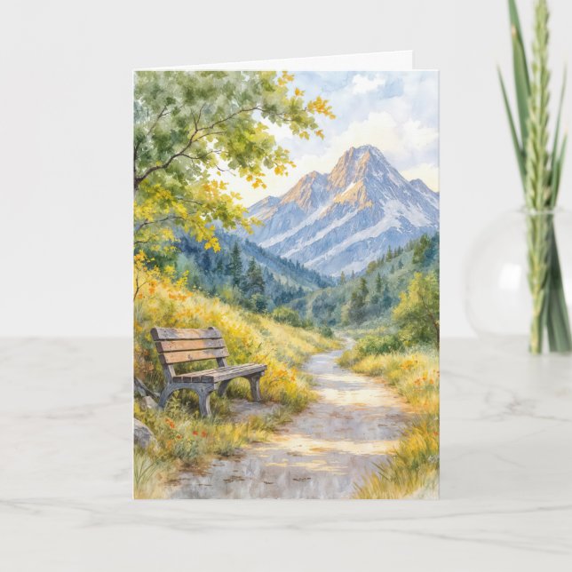 Cartão Simpatia Watercolor Mountain Bench (Frente)