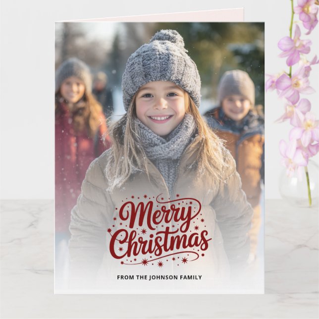Cartão Simple Elegant Merry Christmas Photo Card Gradient (Orquídea)