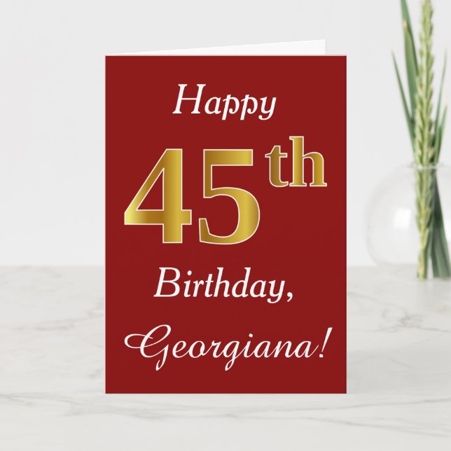 Cartão Simple Faux Gold 45th Birthday + Custom Name Card (Frente)