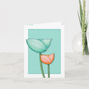Cartão Simple Flowers teal orange Note Card