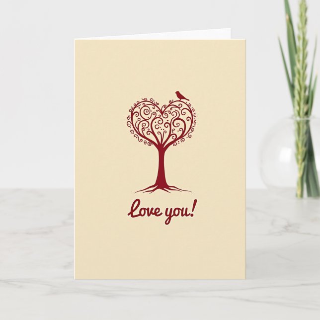 Cartão Simple Love You Heart Tree Card (Frente)