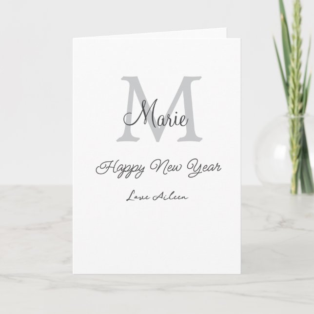 Cartão simple minimal happy new year monogram gray name  (Frente)