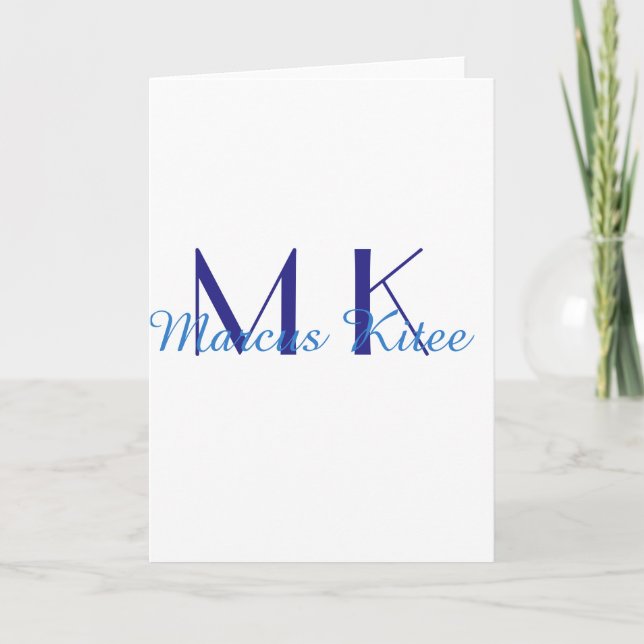 Cartão simple minimal monogram personalized name blue ret (Frente)
