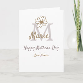 Cartão simple minimal mother's day monogram golden gray f