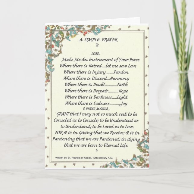 Cartão simple prayer=st. francis=pope francis=florentine (Frente)
