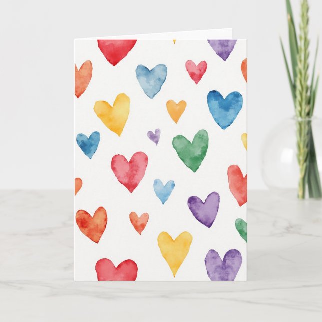 Cartão Simple Watercolor Hearts Pattern Card (Frente)