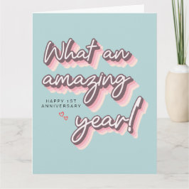 Cartão Simples Aniversário de Casamento Retro Rosa Pastel