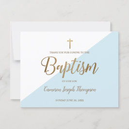 Cartão Simples Baby Boy Blue Baptism Dourado Obrigado