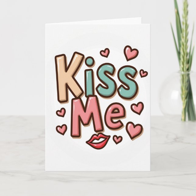 Cartão Simples Beije Me Amor Corações (Frente)
