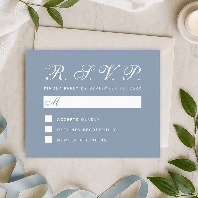 Cartão Simples Branco Orçamento RSVP Azul Empoeira (Criador carregado)