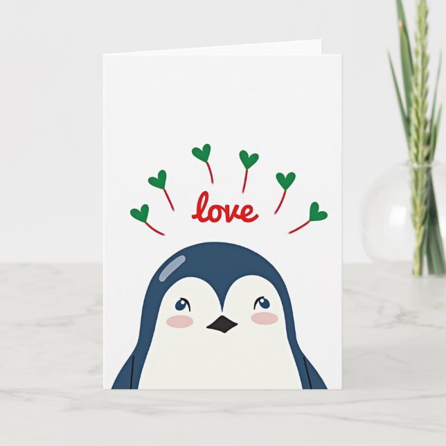 Cartão Simples de Amor de Pinguim (Frente)