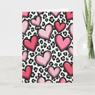 Cartão Simples de Corações de Leopardo Rosa