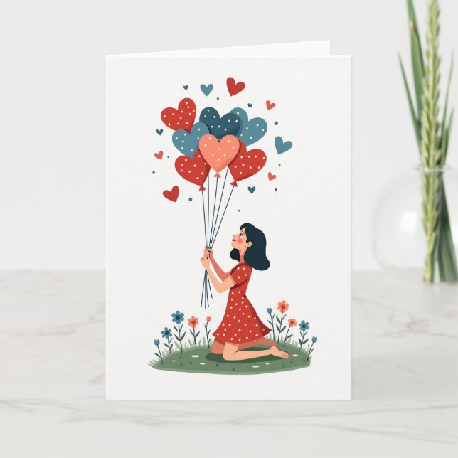 Cartão Simples de Corações e Balões de Amor (Frente)