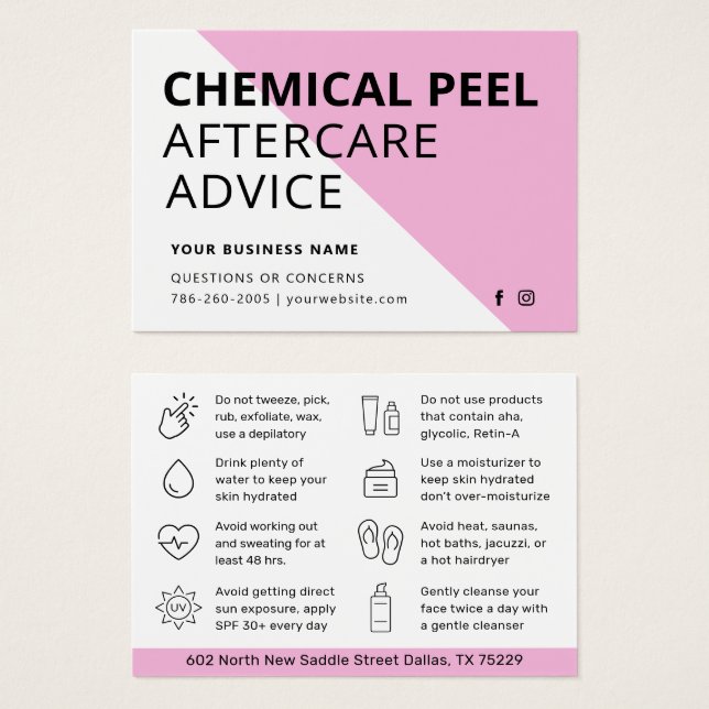Cartão Simples de Instrução de Pele Química (Frente & Verso)