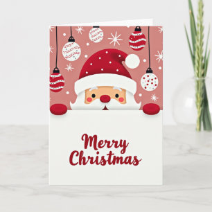 Cartão Simples de Natal com Papai Noel Espiando