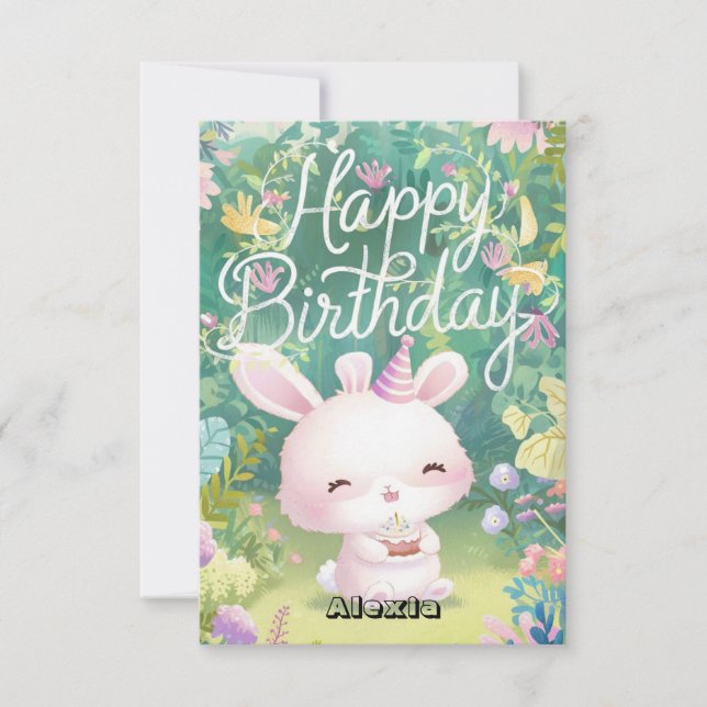 Cartão Simples deseja aniversário digital em coelho (Frente)