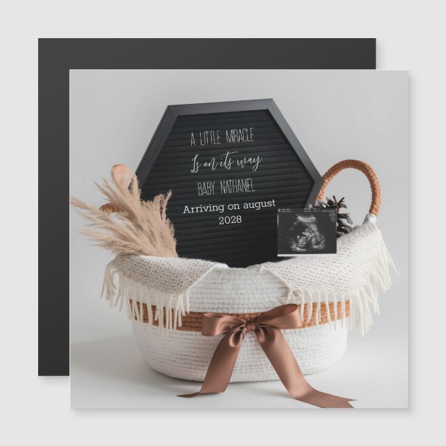 Cartão simples e elegante de anúncio de gravidez b (Frente/Verso)
