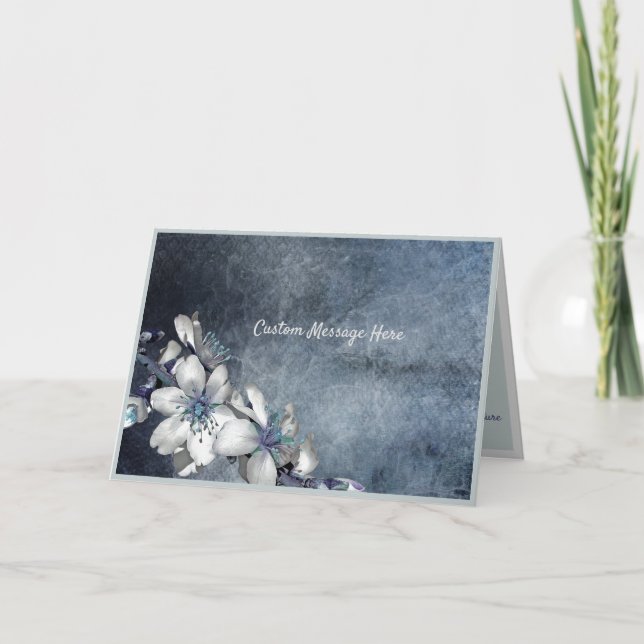 Cartão Simples Elegância Flores Brancas em Cordão (Frente)