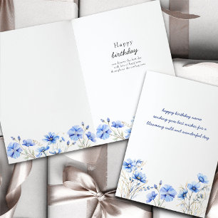 Cartão Simples Florais Azul Aniversário Flor Silvestre
