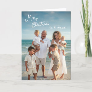 Cartão Simples Foto de Família Natal em Script Elegante