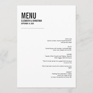 Cartão simples & mínimo do menu do casamento da