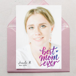 Cartão Simples Moderno Roxo Rosa Melhor Mãe Foto Script