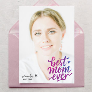 Cartão Simples Moderno Roxo Rosa Melhor Mãe Foto Script