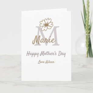 Cartão simples monograma do dia das mães dourado cinza f