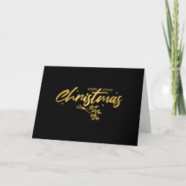 Cartão Simples Natal Vegano Feliz em Dourado