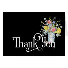 Cartão Simples obrigado Design com Buquê em um Balde