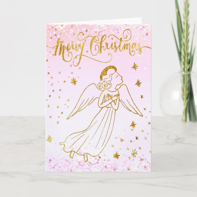 Cartão simulated foil angel Merry Christmas card (Frente)