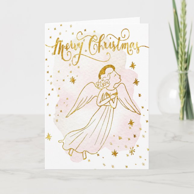 Cartão simulated foil angel Merry Christmas card (Frente)