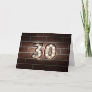 Cartão Sinal de luz aniversário de 30 anos-marquee no bl