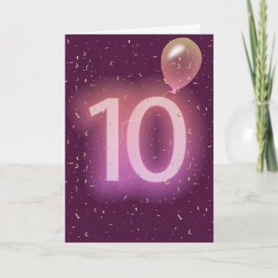 Cartão Sinal de Neon e Balão de Aniversário de 10 anos