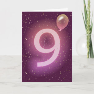Cartão Sinal de Neon e Balão de Aniversário de 9 anos