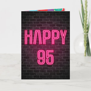 Cartão Sinal de néon Feliz 95º Aniversário em tijolo