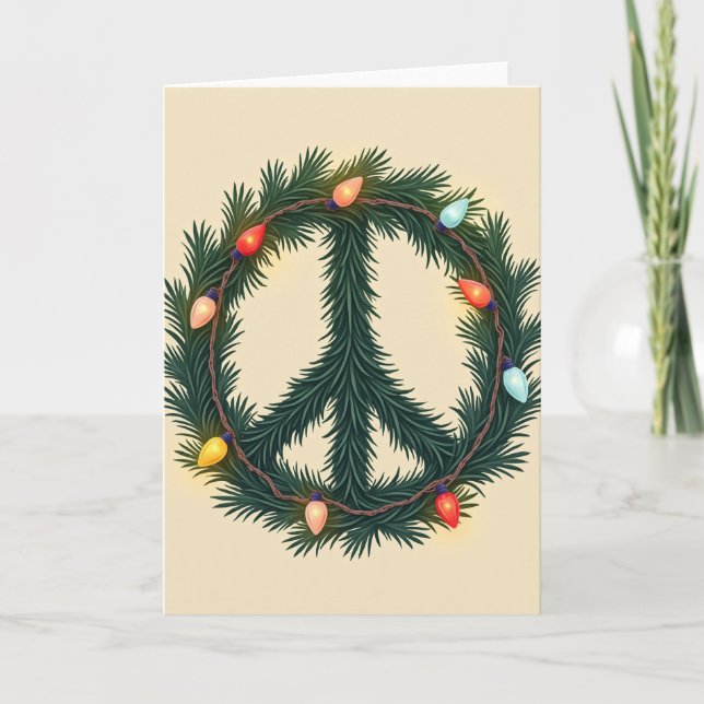 Cartão Sinal de Paz de Natal Luzes de Coroa (Frente)