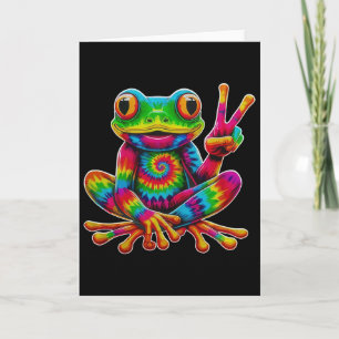 Cartão Sinal de Paz de Rã Tie-dye Hippie Natal Rã