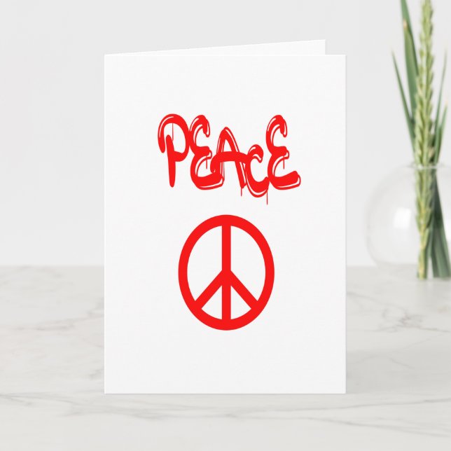 Cartão Sinal de Paz Vermelha com Paz Ortografada em Grafi (Frente)