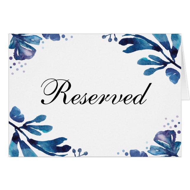 Cartão Sinal de reserva de casamento Navy. Folhas azuis d (Frente horizontal)